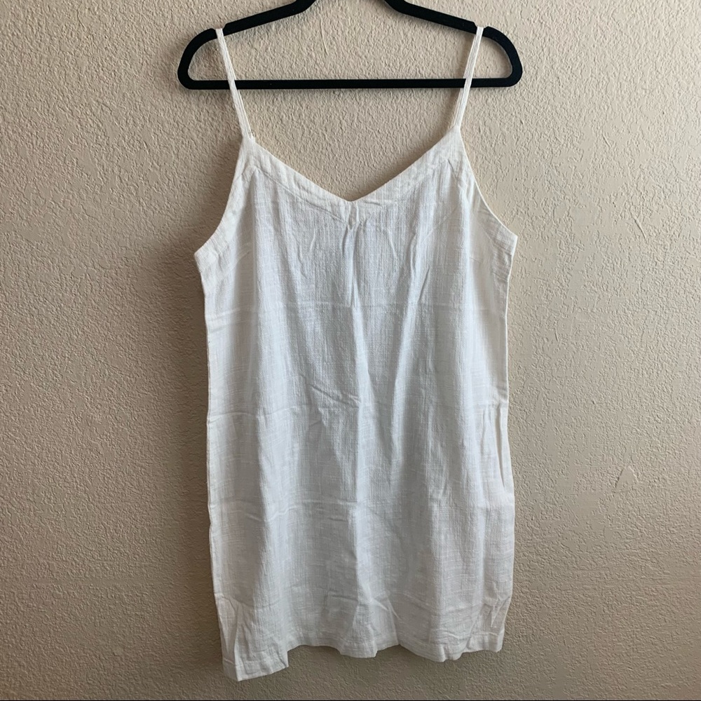 White linen tank shift dress